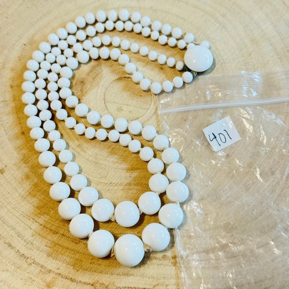 Vtg Milk Glass Necklace multi Venetian Art‎ Deco Flapper Choker 1940s Italy 15